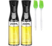 Aigostar 2 Piezas Pulverizador Aceite Spray Cristal, Spray Aceite Cocina 200 ml, con 2 accesorios de Pincel de Silicona , apto para freidora de aire y cocina en la cocina, libre de BPA