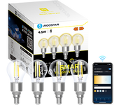 Aigostar Bombilla Inteligente Alexa， Bombilla Led E14 Vintage， G45 Transparente Tipo Globo， 4.5W， 470LM， Regulable Cálida a Fría 2700K a 6500K， Compatible con Alexa y Google home， 4 PCS.