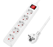 Aigostar Regleta alargador de 5 enchufes con cable de 3 metros e interruptor. Color Blanco