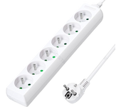 Aigostar Regleta alargador de 6 enchufes 16A 2P + E con cable de 5 metros e. Color Blanco