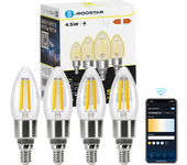 Aigostar Edison Bombillas Alexa LED E14 Bombillas Inteligentes 4.5W 470LM WIFI Bombilla Vintage C35 Bombillas Filamento Regulable 2700K-6500K， compatible con Alexa/Google Home. transparente 4 pack