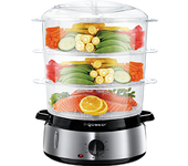 Aigostar Fitfoodie Steel - Vaporera eléctrica 800W, 3 recipientes Independientes (Capacidad Total 9l). Libre de BPA, Temporizador 60 Minutos y base de acero inoxidable.