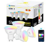 Aigostar Bombilla Inteligente LED GU10 SL2 Bombillas Alexa 6.5W Bombilla Wifi RGB & 2700K-6500K Regulable, Controladas por APP, Conexión rápida Compatible Con Google Home/Alexa, 4 pack