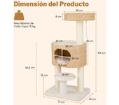 Costway Árbol para Gatos para Interior Torre con Percha Superior Condominio de Totora Postes de Rascado de Sisal Juguete Colgante Cama Cojín Natural
