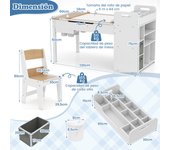 Costway Juego de Mesa y Sillas para Niños con Rollo de Papel Tapa Abatible Estantes Cajas y Organizador Portátil