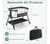 Costway Cuna Lateral de Colecho para Bebé Plegable Portátil 7 Alturas Ajustables Colchón Cómodo Estante de Almacenamiento 97 x 56 x 86,5 cm Negro
