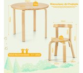 Costway Juego 5 Piezas de Mesa y Sillas para Niños Mesa de Actividades con 4 Sillas Muebles Infantiles para Hogar Natural