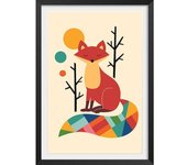 Hexoa Póster de niño zorro arcoíris con marco negro 30x45cm