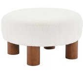 sweeek Taburete puf de madera de hevea y tela borreguito, blanco