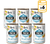 6 x 400 Gr Comida Húmeda Fresh Fish para Perros con Pescado y Calabaza Brit