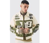 boohoo Chaqueta Bomber Tall Recta De Sarga Con Estampado Homme, Verde XL
