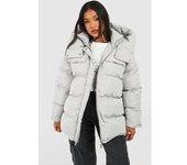 boohoo Chaqueta Petite Acolchada Oversize Con Bolsillos, Gris 40