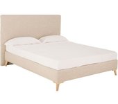 Decowood Cama tapizada de lino beige para colchón 135x200cm