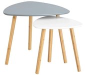 SoBuy Set de 2 mesas de café mesa auxiliar blanco y gris