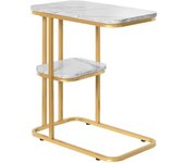 SoBuy Mesa auxiliar de café con 2 estantes madera dorado