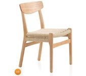 GEESE HOME Pack 4 sillas madera de hevea con asiento trenzado