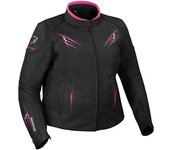 Bering Brutalia Chaqueta de cuero de motocicleta de las mujeres de talla grande - Negro Blanco Rosa (44)