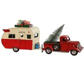 Fijalo Vehiculo caravana y arbol navidad metal rojo 73x19x28,5cm