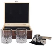 Aulica Cofre de whisky en madera con 2 vasos. Bolsa de hielo y pinza