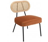 MACABANE Sillón de metal negro, terciopelo naranja y respaldo de ratán