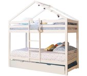 MueMue Litera casita + cama de arrastre madera blanco 90x190/90x190cm