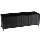MACABANE Mueble tv de madera de mango negro con 2 puertas y 2 cajones