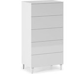 HOMN Cómoda de noche de 5 cajones color blanco brillo, 61 cm (ancho)
