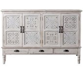 Mathi Design Aparador de madera de abeto blanqueado con pátina envejecida