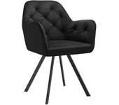Tectake Silla de comedor 360º con reposabrazos y de terciopelo, negro
