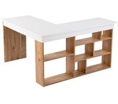 Calicosy Escritorio de esquina, efecto  pino atlántico y blanco l130 cm