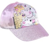 Gorra con Visera Curva de Peppa Pig y sus Amigos - Color Rosa - Apta de 4 a 8 Años - Con Material Brillante - Gorra para Niños con Velcro Trasero Ajustable - Producto Original Diseñado en España