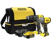 Stanley, SFMCK217M1S, set inalámbrico taladro percutor y llave de impacto, sistema V20 20V, batería 4,0Ah incluida, bolsa y cargador, uso profesional, negro con amarillo