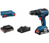 Bosch Professional GSB 18V-55 - Taladro percutor a batería (2 baterías x 2.0 Ah, 18V, 55 Nm, en L-Case), Azul, 2x2.0Ah batería plus cargador