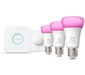 Philips Hue White & Color Ambiance Kit de inicio: 3 bombillas inteligentes E27 (1100) + botón inteligente