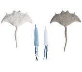 Crochetts Pack peluche pared mantas raya y mini pulpitos blanco, azul y gris
