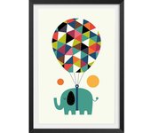 Hexoa Póster infantil jumbo globo aerostático con marco negro30x45cm
