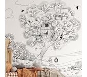 Acte Deco Papel pintado panorámico casita en los árboles negro 375x250cm