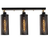 Wonderlamp Regleta de techo 3 luces negro y dorado con pantallas cilíndricas