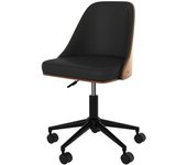 Rendez-Vous Déco Silla giratoria de oficina con ruedas en madera oscura y pu negro