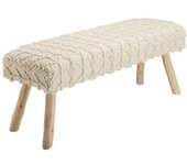 MACABANE Banco con efecto lana color marfil y patas de madera de 120x40 cm