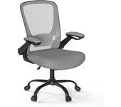 SONGMICS Silla de oficina de malla con apoyabrazos abatibles de color gris