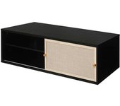 Urban Meuble Estantería de pared rectangular negra, puertas correderas de ratán