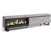 Skraut home Mueble tv efecto madera cemento 237x35x57cm chimenea efecto fuego