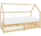 ML-Design Cama infantil con protección anticaída de madera + colchón 200x90cm
