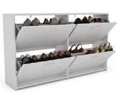 Zapatero con 2 Niveles, Organizador con 4 Puertas Abatibles, Zapatero Estrecho (Blanco) - Costway