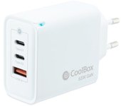 Coolbox Cargador GaN de Pared 2x USB-C+ 1 X USB-A 45w Blanco