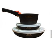 ECO-DE Granite Stone Set de 2 Sartenes + Cazo con Mango Extraible