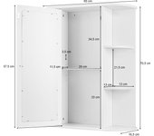 Costway Armario para Baño Montado a la Pared con Espejo Gabinete Organizador Moderno con Repisas para Lavandería Salón Blanco 60 x 16,5 x 70,5 cm