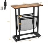 Costway Mesita Auxiliar Industrial Mesita Lateral de 2 Niveles Mesa Baja Rústica para Espacios Estrechos Red Porta Revistas Mesita para Sofá Retro