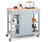 Costway Carro Móvil para Cocina con Tapa de Madera Caucho 4 Estantes Abiertos 2 Cajones 1 Gabinete Carro Utilitario de Servir para Comedor